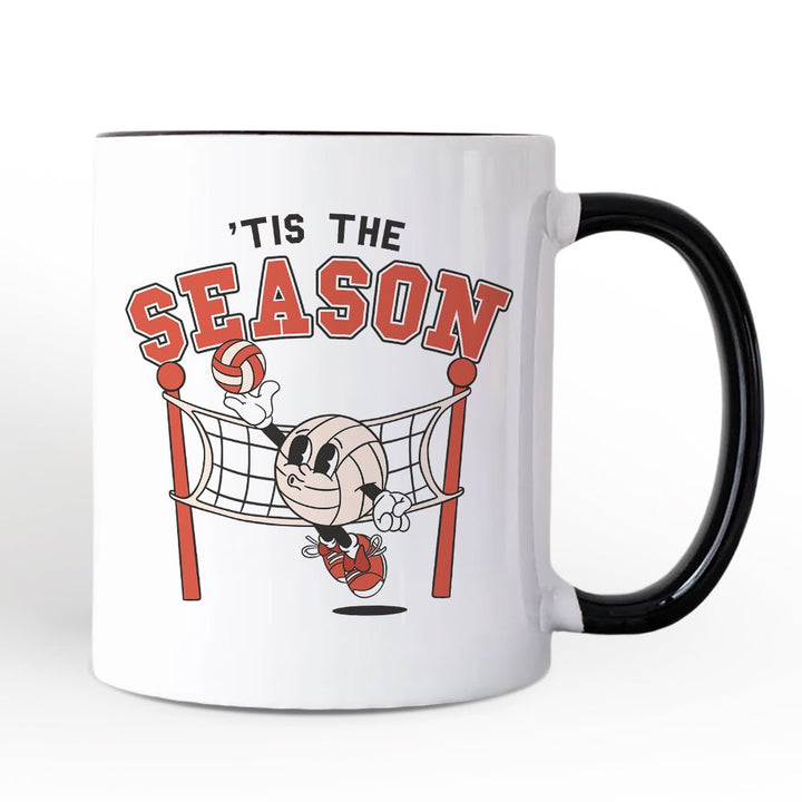 Tis the Season Volleyball Personalized Mug, Retro Vintage Game Day Sports Gift with Custom Name Personalized Ceramic Mug OrnamentallyYou Black Handle Non-Custom 
