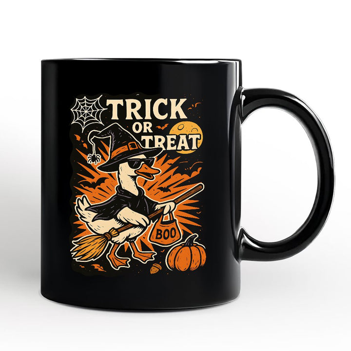Trick or Treat Goose Personalized Mug, Vintage Halloween Witch Gift with Custom Name Personalized Ceramic Mug OrnamentallyYou Black Non-Custom 