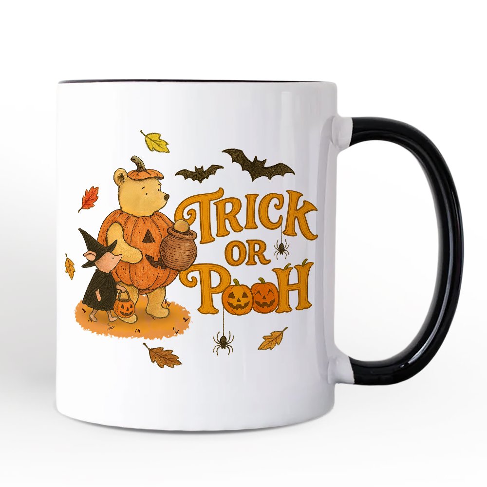 Trick or Treat Winnie-the-Pooh Personalized Mug, 1926 A.A. Milne Halloween Gift with Custom Name Personalized Ceramic Mug OrnamentallyYou Black Handle Non-Custom 