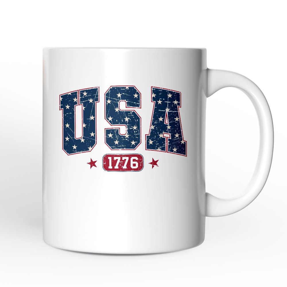 USA 1776 Stars Personalized Mug, Bold Patriotic Gift with Custom Name Personalized Ceramic Mug OrnamentallyYou 12oz Mug Non-Custom 