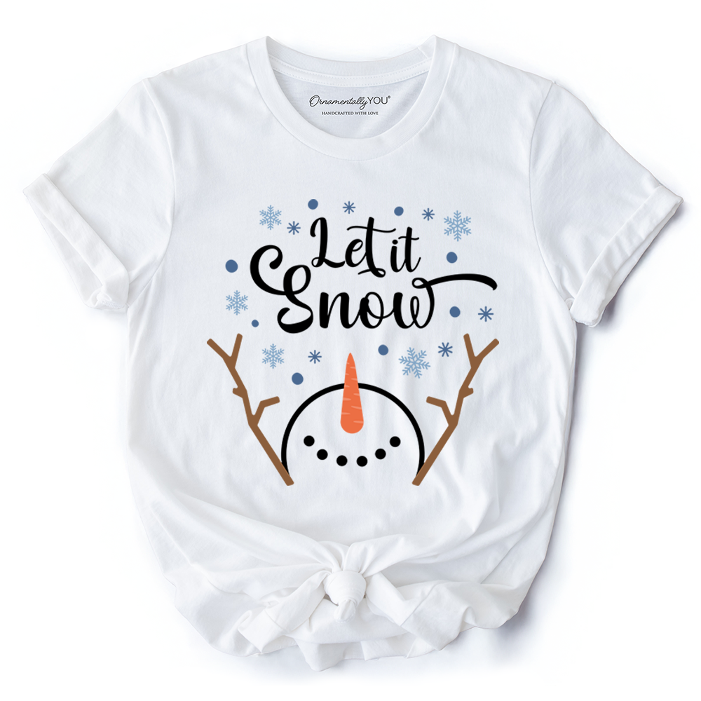 Let It Snow Snowman T‑Shirt, Snowflakes Minimalist Tee for Winter Holiday Season