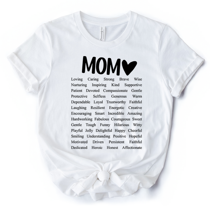 Words That Define Mom T-Shirt, Sweet Loving Mother’s White Tee for Strong and Beautiful Mothers