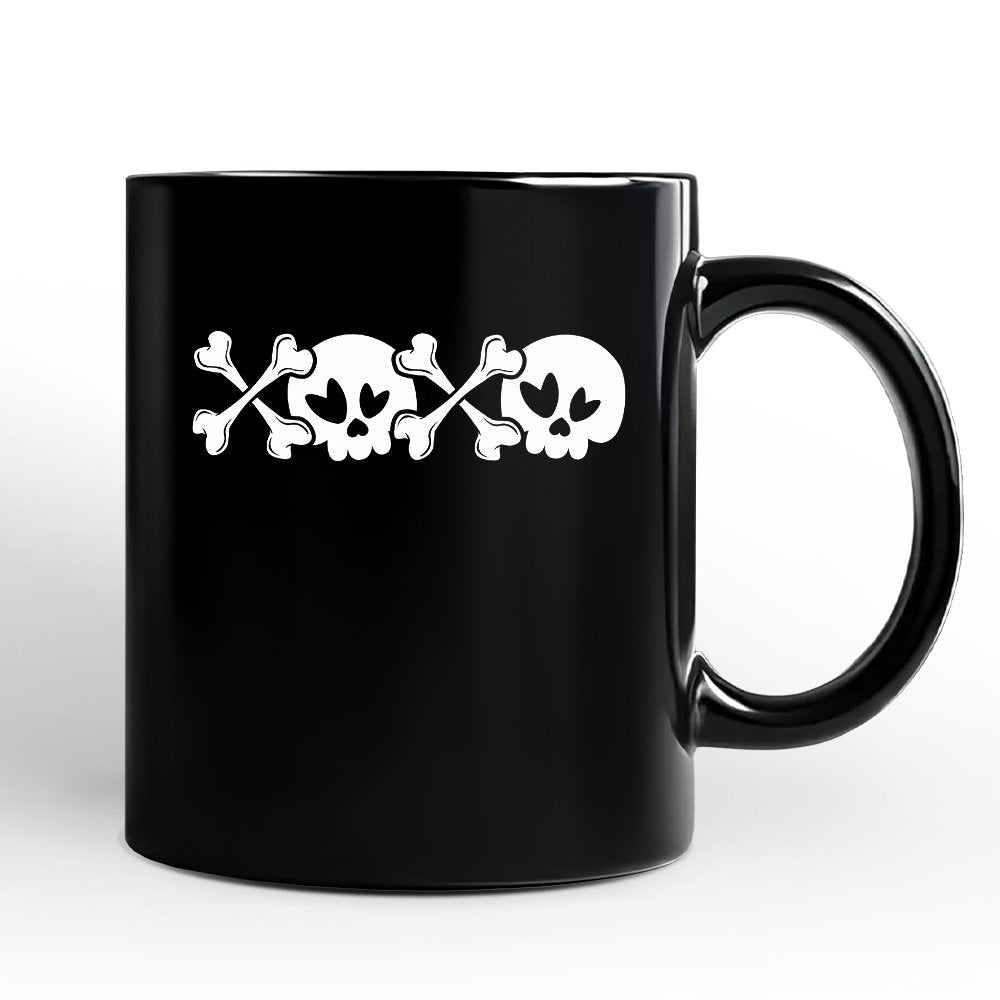 XOXO Skulls Anti-Valentine Personalized Mug, Sarcastic Skeletons Love Gift with Custom Name Personalized Ceramic Mug OrnamentallyYou Black Non-Custom 