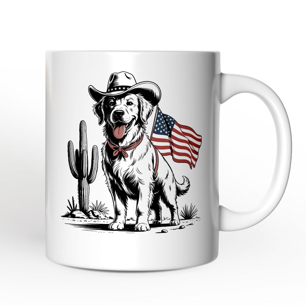 American Cowboy Dog Personalized Mug, Western 4th of July Gift with Custom Name Personalized Ceramic Mug OrnamentallyYou Non-Custom 