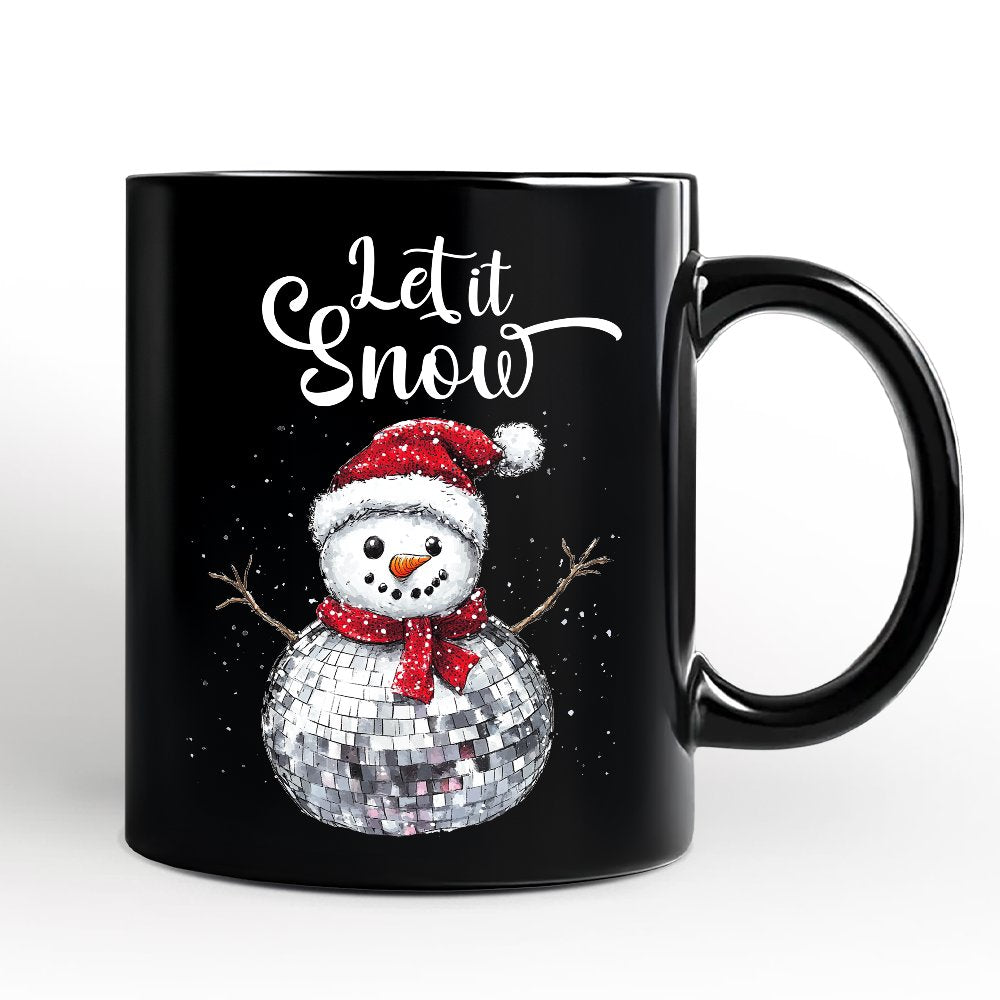 Disco Snowman Christmas Personalized Mug, Retro Holiday Gift with Custom Name for Dancers Personalized Ceramic Mug OrnamentallyYou Black Non-Custom 