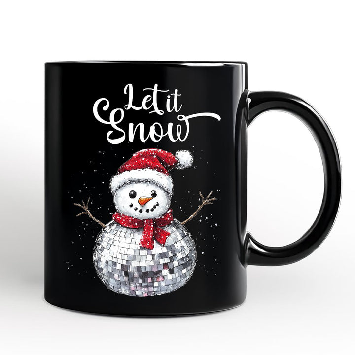 Disco Snowman Christmas Personalized Mug, Retro Holiday Gift with Custom Name for Dancers Personalized Ceramic Mug OrnamentallyYou Black Non-Custom 