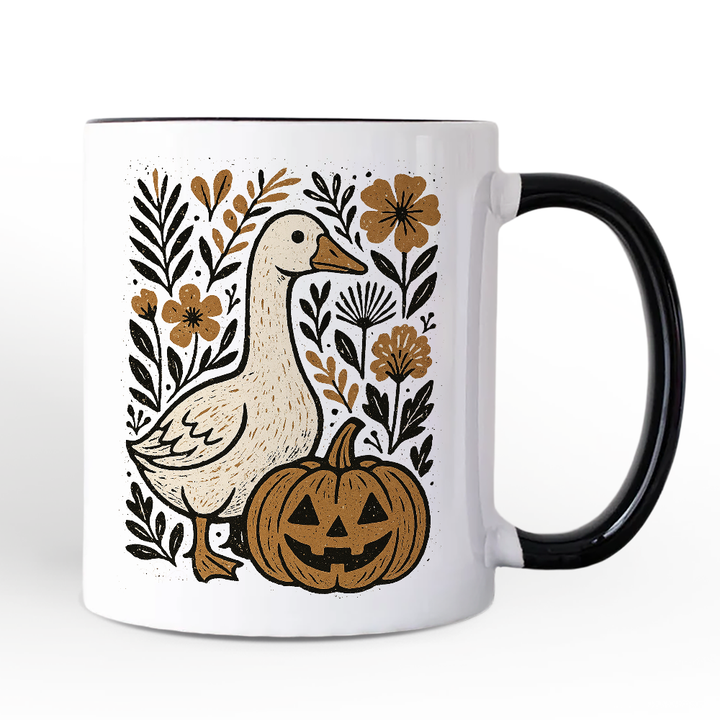 Boho Goose Halloween Pumpkin Personalized Mug, Spooky Fall Floral Gift with Custom Name