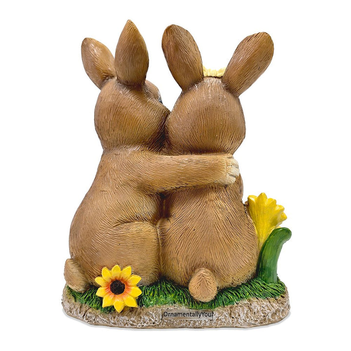 Bunny Embrace Garden Statue, 8" Hugging Rabbit Couple Figurine Outdoor Decor Resin Statues OrnamentallyYou 