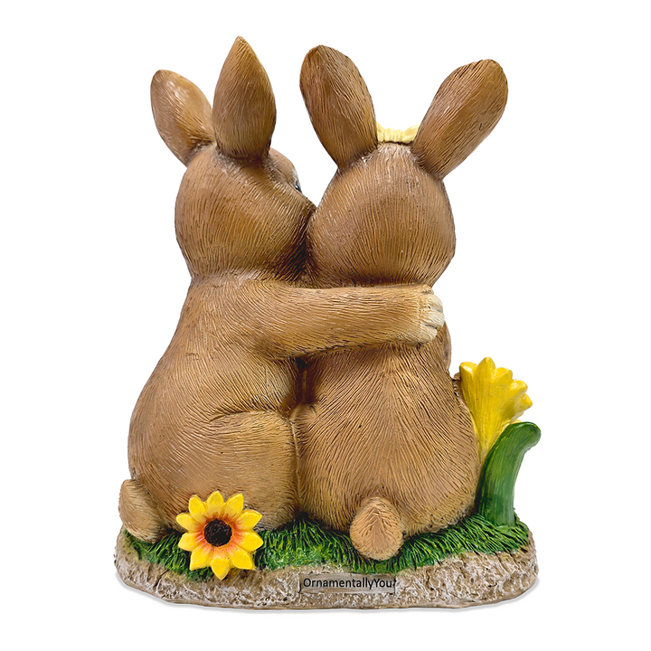 Bunny Embrace Garden Statue, 8" Hugging Rabbit Couple Figurine Outdoor Decor