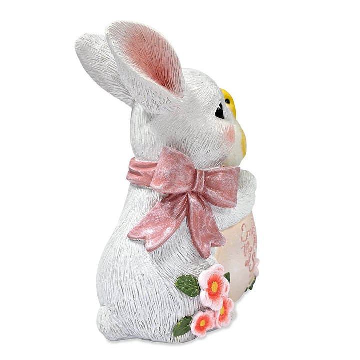Bunny and Yellow Bird Easter Garden Statue, 7" Spring Rabbit Figurine Outdoor Decor Resin Statues OrnamentallyYou 