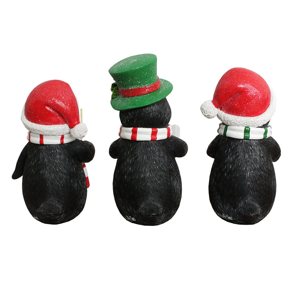 (Pre-Order) Carroling Penguin Trio Set of Christmas Figurines, 6" Winter Holiday Statue Set of Three Resin Statues OrnamentallyYou 