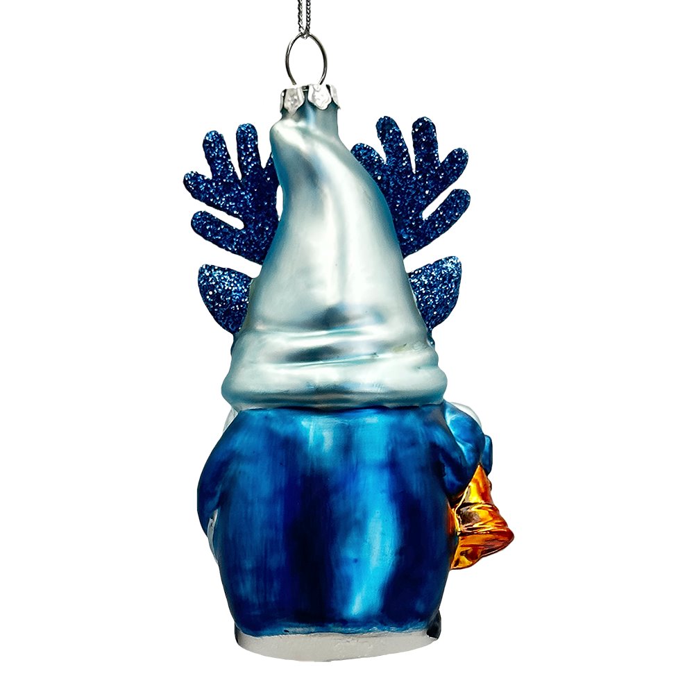 Charming Blue Gnome with Antlers Glass Christmas Ornament Glass Ornament OrnamentallyYou 