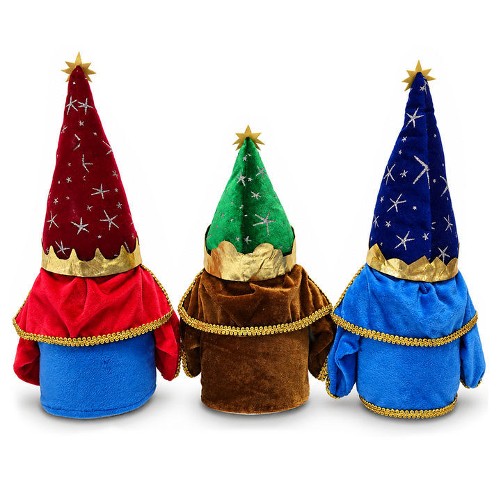 Christmas Magical Wizard Plush Gnome Set of 3, Whimsical 16" Holiday Decor with Stars and Crowns