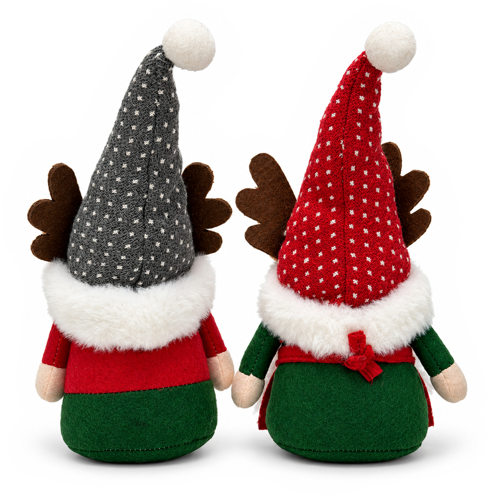 Christmas Reindeer Plush Gnome Set of 2, Cozy Woodland 11.5" Holiday Decor