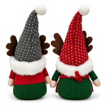 Christmas Reindeer Plush Gnome Set of 2, Cozy Woodland 11.5" Holiday Decor
