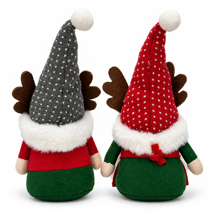 Christmas Reindeer Plush Gnome Set of 2, Cozy Woodland 11.5" Holiday Decor