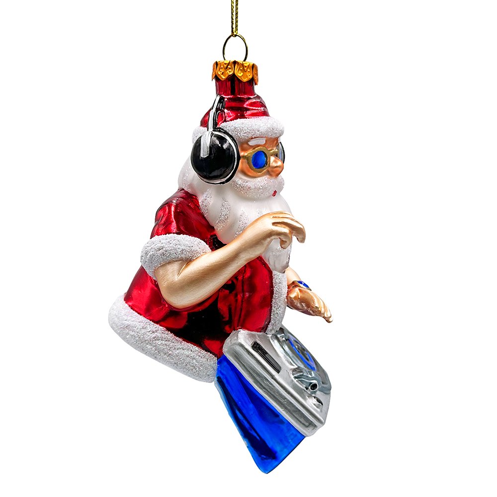 (Pre-Order) DJ Santa Spinning Christmas Party Glass Ornament, Headphones and Music Star Hipster Tree Decor Glass Ornament OrnamentallyYou 