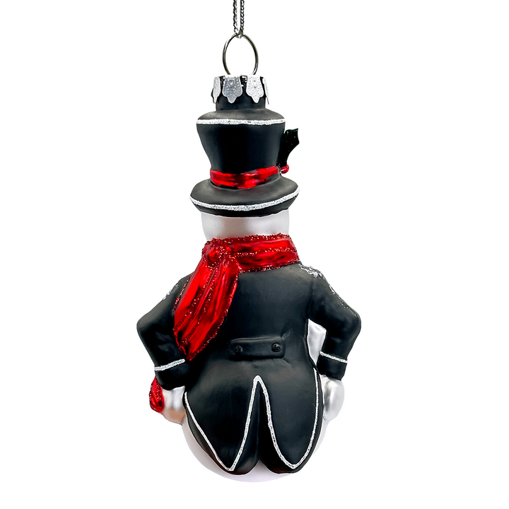 (Pre-Order) Dapper Gentleman Snowman Glass Christmas Ornament, Refined Handblown Holiday Tree Decor