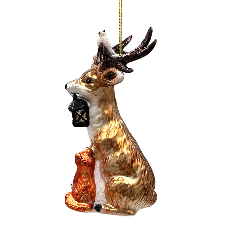 (Pre-Order) Deer with Lantern Glass Christmas Ornament, Woodland Animal Tree Decor