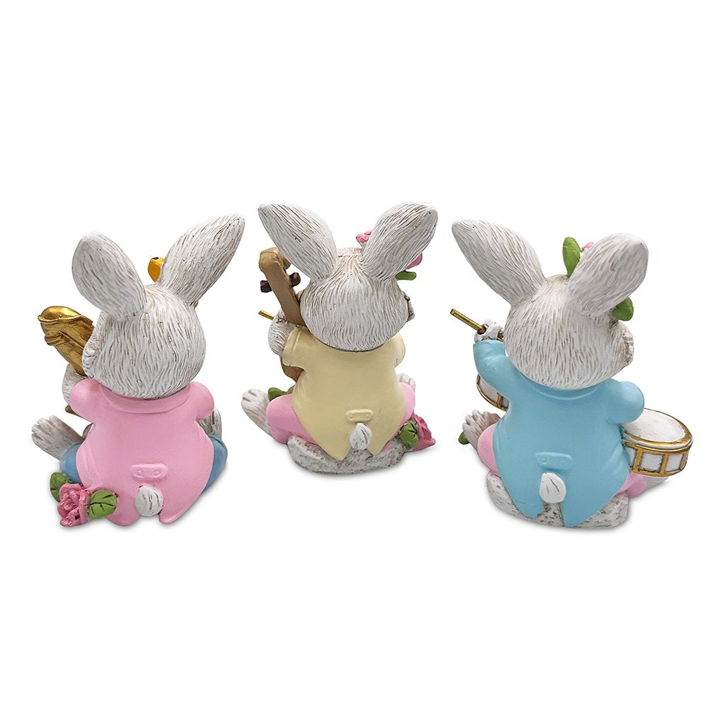 Easter Bunny Band Trio Set of Three Figurines, 3.5" Rabbit Statue Resin Statues OrnamentallyYou 