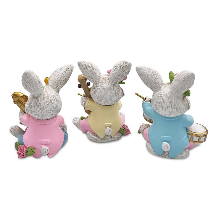 Easter Bunny Band Trio Set of Three Figurines, 3.5" Rabbit Statue