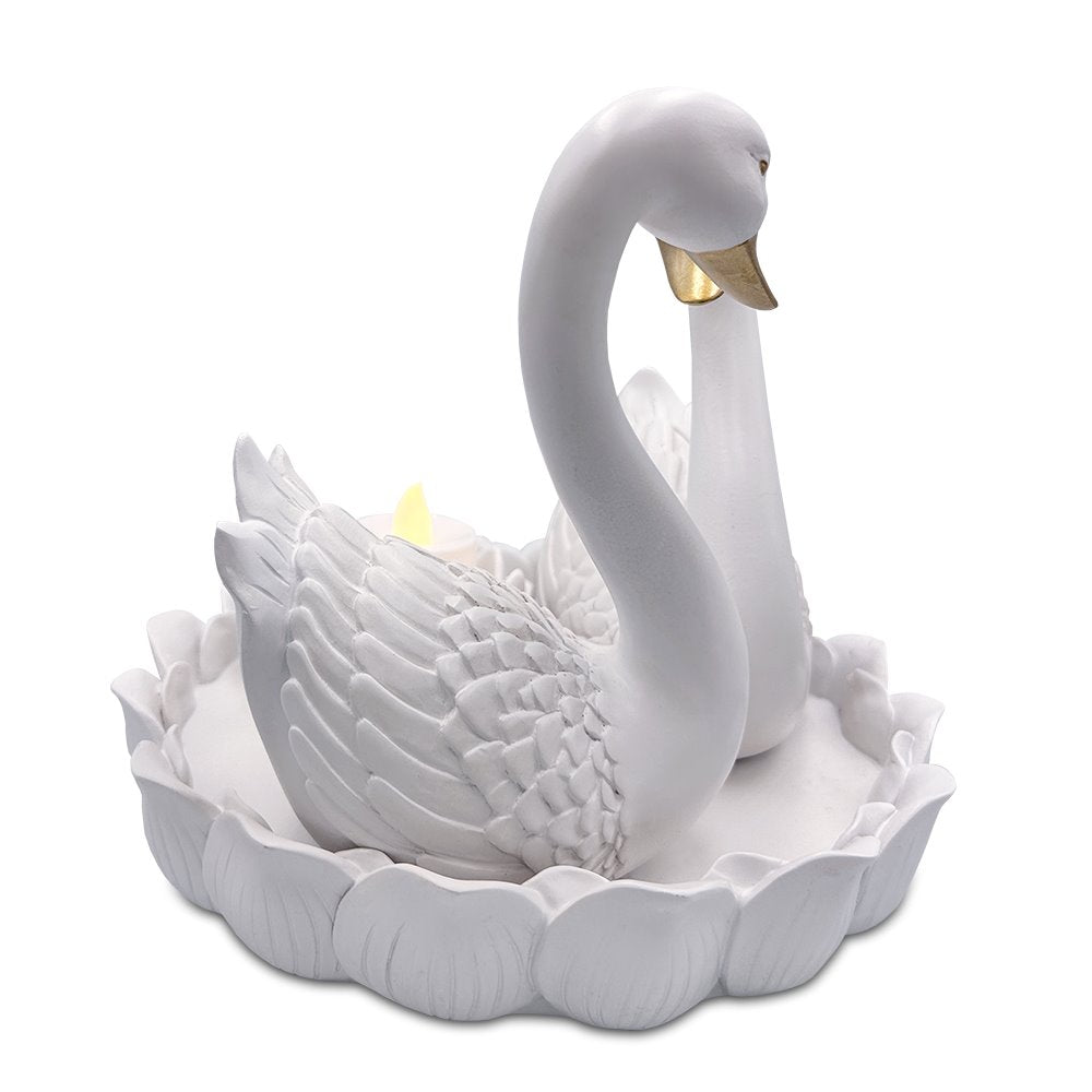 Elegance in Union Swan Figurine and Tealight Candle, 7" Romantic Couples Gift for Valentine or Anniversary Resin Statues OrnamentallyYou 