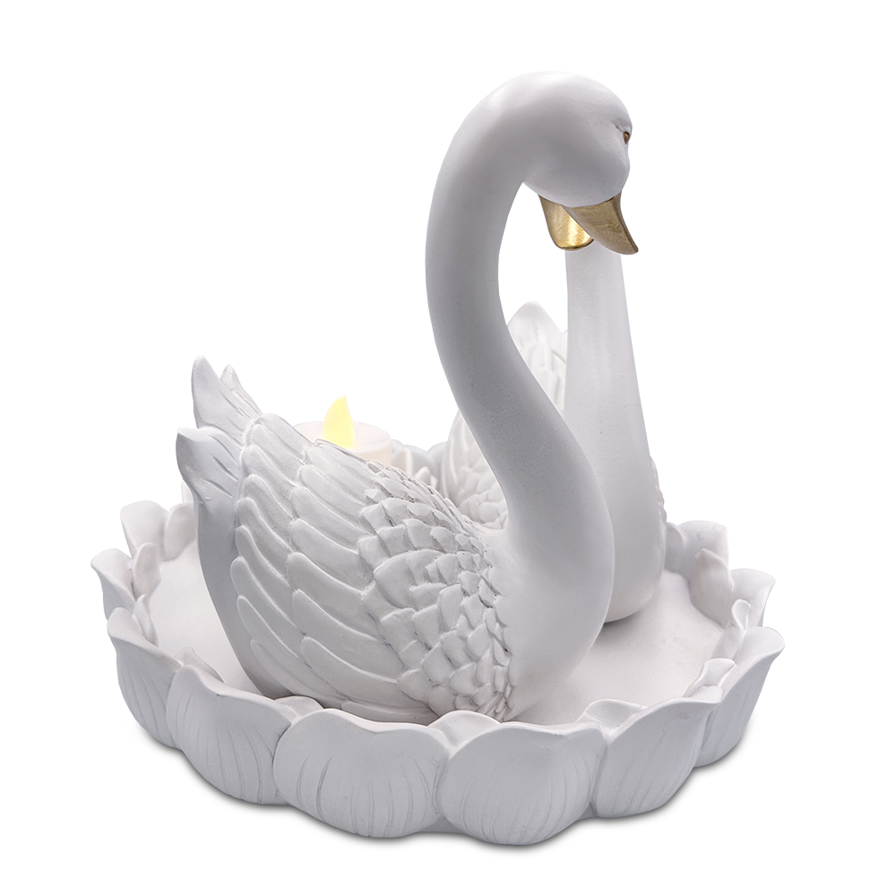 Elegance in Union Swan Figurine and Tealight Candle, 7" Romantic Couples Gift for Valentine or Anniversary