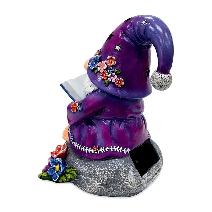 Enchanted Wisdom Solar Book Reader Gnome Figurine, 8" Lighted Lavender Purple Garden Statue Resin Statues OrnamentallyYou 