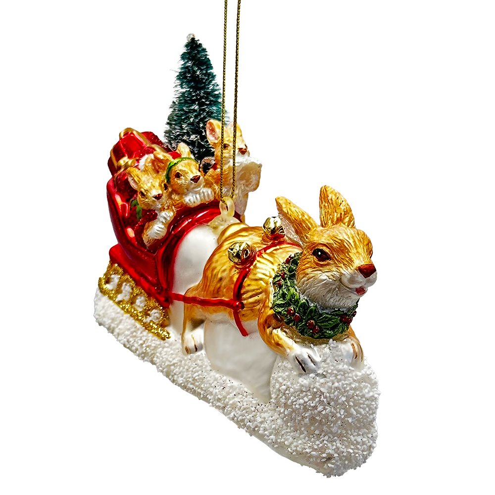 Enchanting Hare and Sleigh Glass Christmas Ornament, Elegant Hand Blown Tree Decor Glass Ornament OrnamentallyYou 