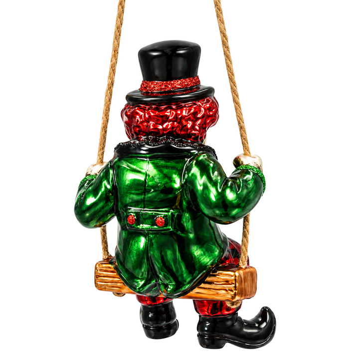 (PRE-ORDER) Evil Clown on Swing Glass Ornament, Creepy Carnival Horror Halloween Tree Decor