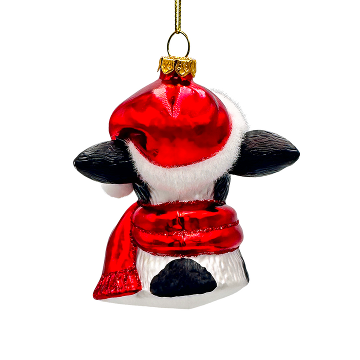 (Pre-Order) Festive Cow in Wreath Blown Glass Christmas Ornament, Farmhouse Theme Tree Decoration