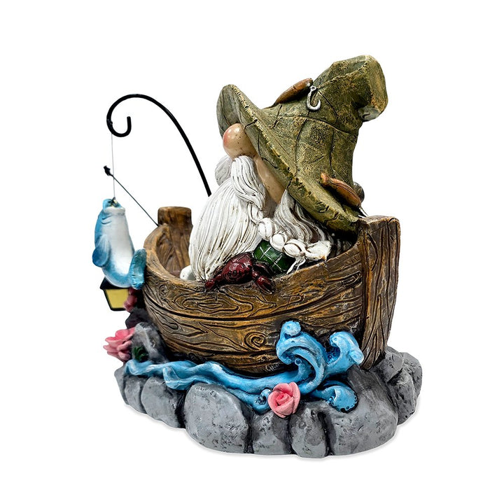 Fishing Gnome with Lantern Garden Statue, 6" Lighted Dwarf Figurine Outdoor Decor Resin Statues OrnamentallyYou 