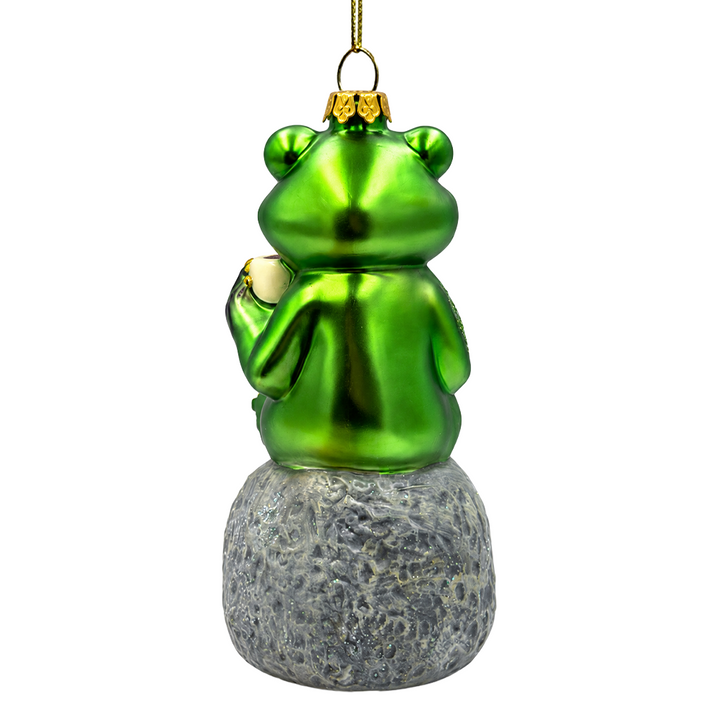 (PRE-ORDER) Frog with Coffee Mug Glass Christmas Ornament, Morning Brew Novelty Gift and Tree Decor