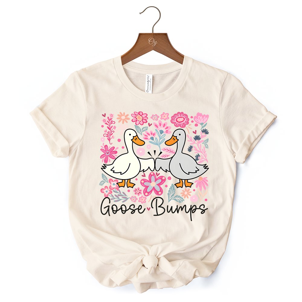 Funny Goose Bumps Floral T-Shirt, White, Natural and Black Sarcastic Goose Tee Gifts T-Shirts OrnamentallyYou 