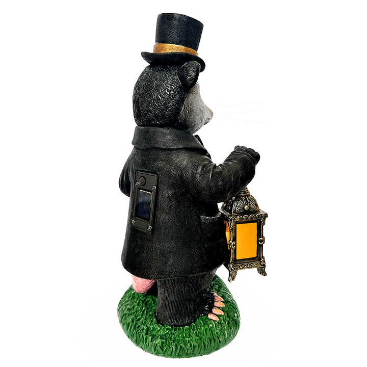 (Pre-Order) Gentleman Opossum the Victorian Nightcrawler with Solar Powered Lamp Statue, 13" Lighted Garden Statue