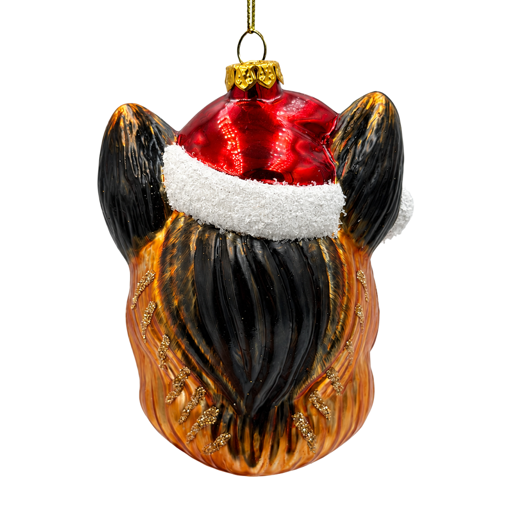 (PRE-ORDER) German Shepherd in Santa Hat Glass Christmas Ornament, Dog Lover Holiday Tree Decor