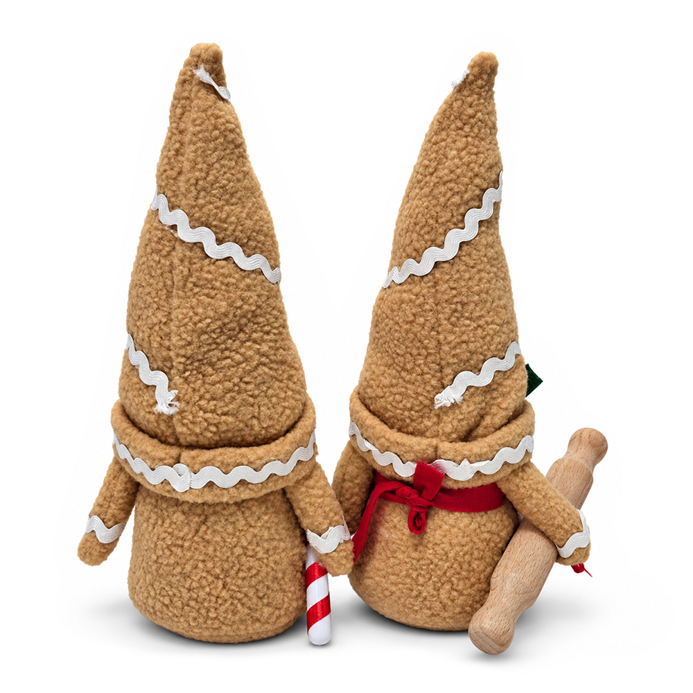 Gingerbread Christmas Plush Gnome Set of 2, Holiday 10.5" Baking Decor with Rolling Pin and Candy Cane