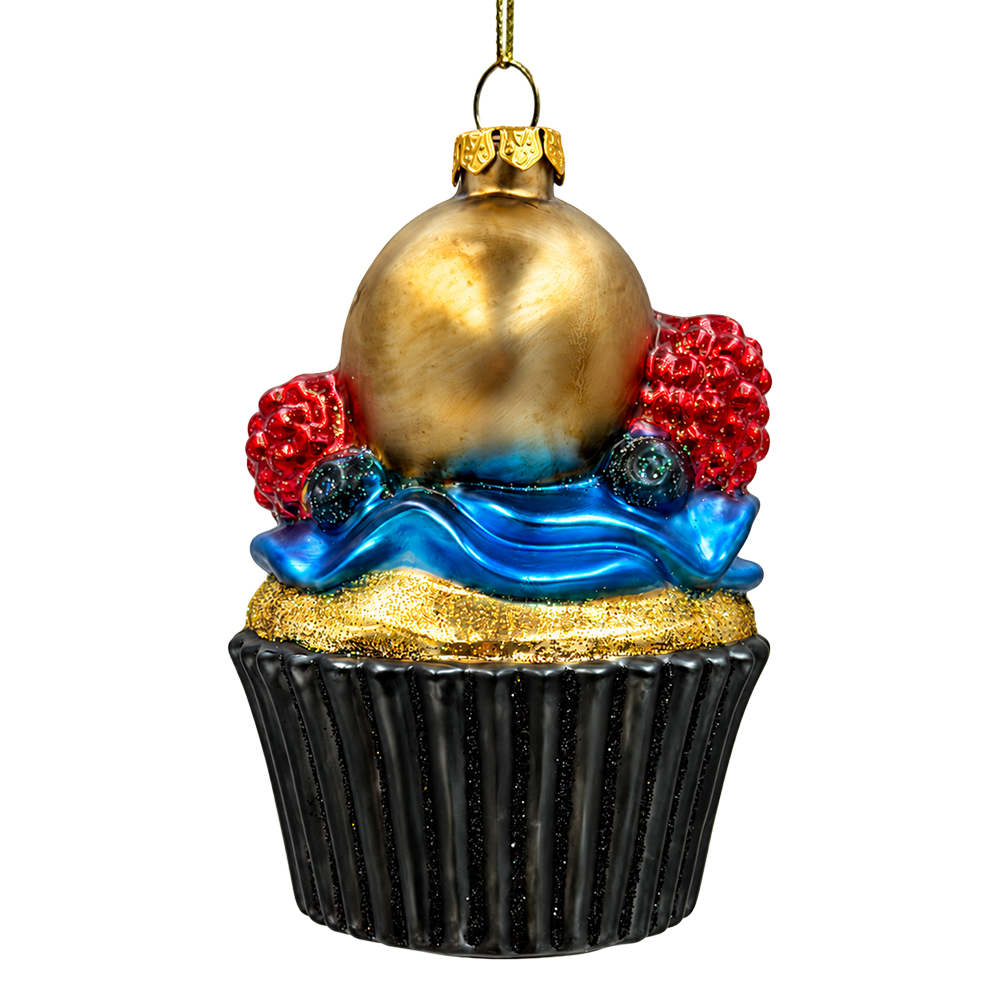 (PRE-ORDER) Gothic Skull Cupcake Glass Ornament, Spooky Halloween Dessert Tree Decor