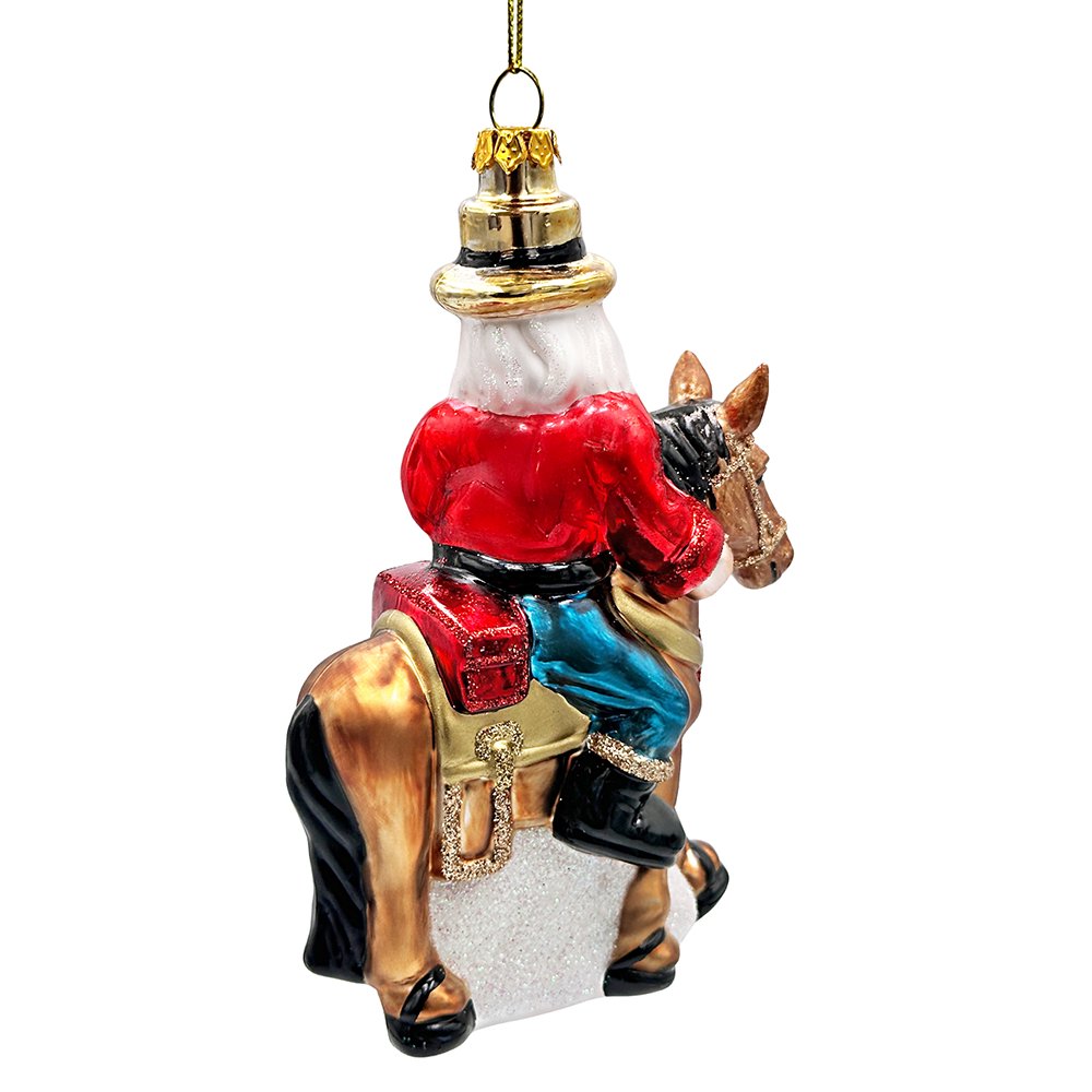 Hardy Wild Western Cowboy Santa Glass Christmas Ornament, Vintage Horse Ridin Farm Style Decor Glass Ornament OrnamentallyYou 