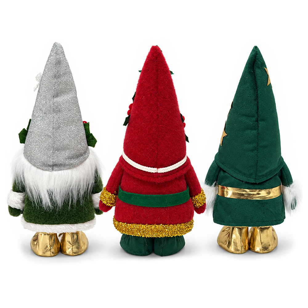 Holly Jolly Plush Gnome Set of 3, Whimsical 10.5" Christmas Home Decor