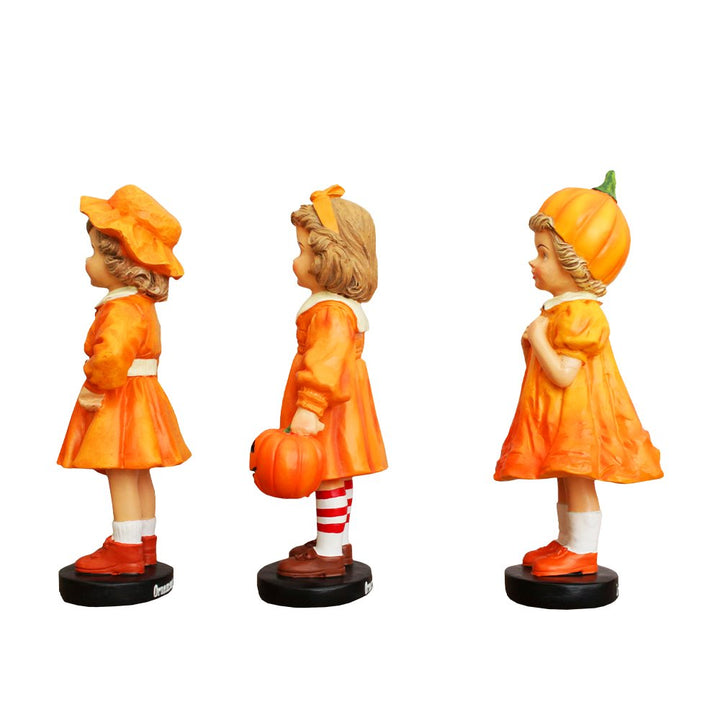 (Pre-Order) Inviting Pumpkin Girl Trio Set of Figurines, 6" Victorian Autumn Fall and Halloween Table Decoration Resin Statues OrnamentallyYou 