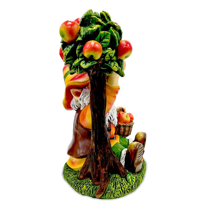 Johnny Apple Gnome Cute Garden Statue, 9" Orchid Picker Whimsical Dwarf Figurine Resin Statues OrnamentallyYou 