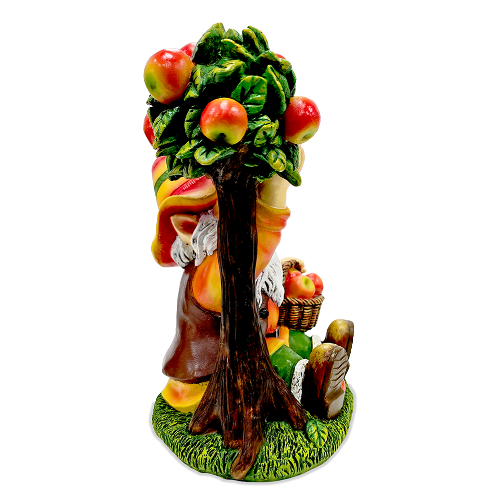 Johnny Apple Gnome Cute Garden Statue, 9" Orchid Picker Whimsical Dwarf Figurine