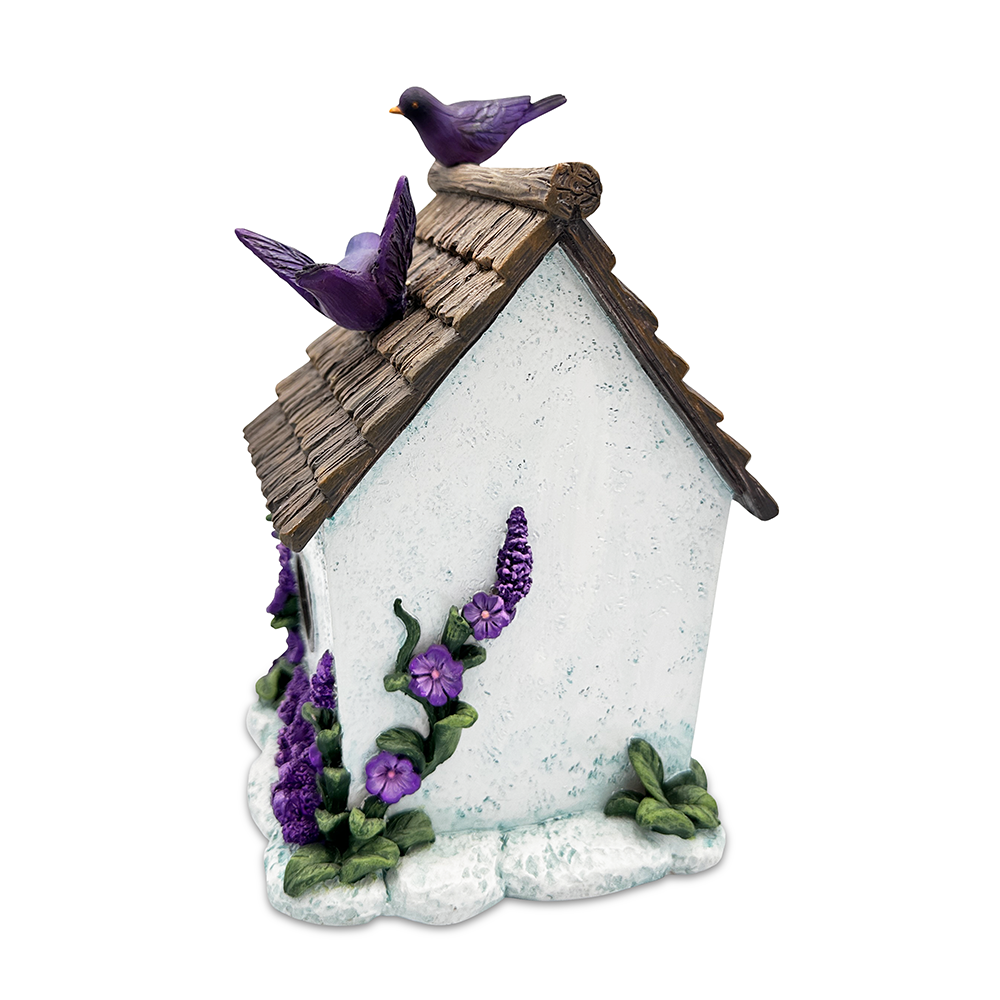 Lovely Floral Lavender Bird House Figurine, 7" Novelty Cottage Garden Decor