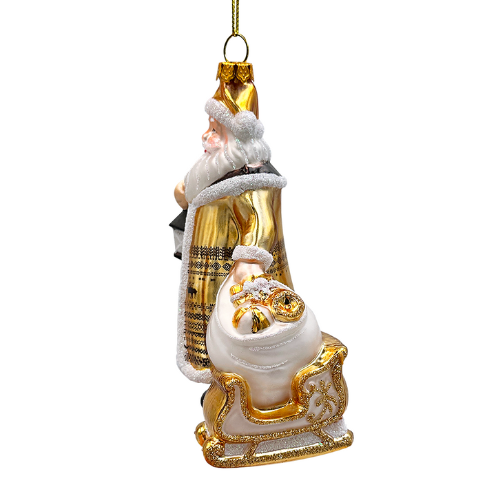 (Pre-Order) Majestic Gold Santa Blown Glass Christmas Ornament, Sleigh Accessory Tree Decor