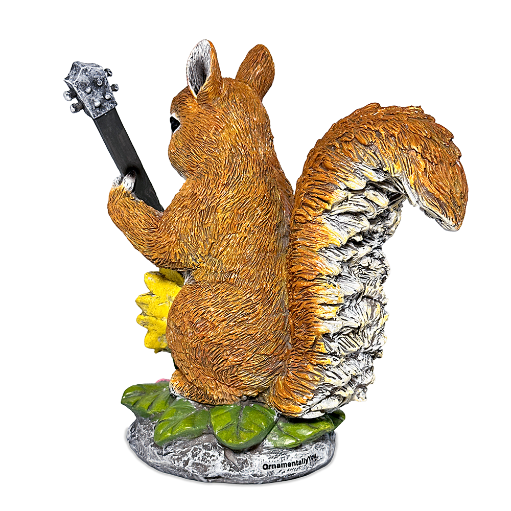 Melody of the Meadow Squirrel Garden Statue, 8" Sunflower Banjo Outdoor Decor