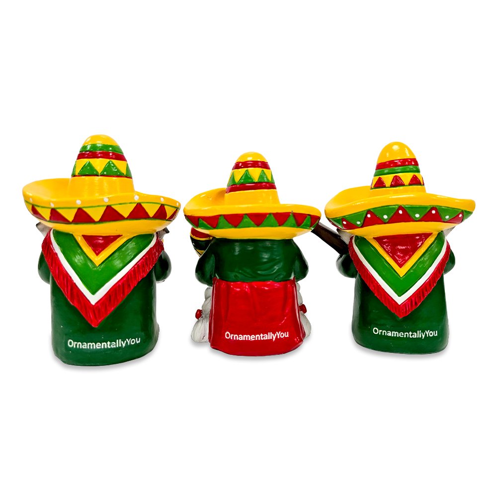 Mexican Gnome Garden Statue Set of 3, 4" Fiesta Dwarf Figurines Outdoor Decor Resin Statues OrnamentallyYou 