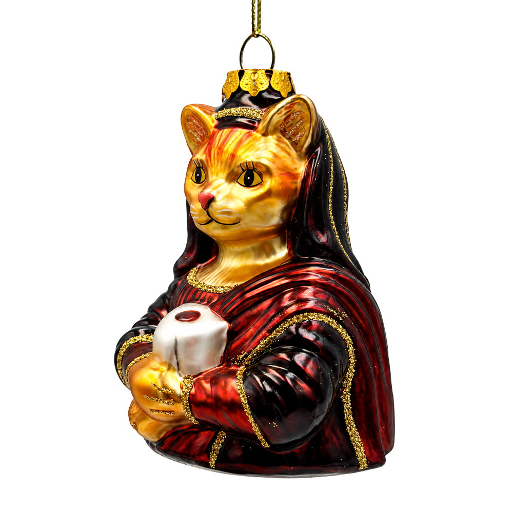 (PRE-ORDER) Mona Lisa Cat with Toilet Paper Glass Ornament, Funny Art Lover Feline Museum Inspired Tree Decor