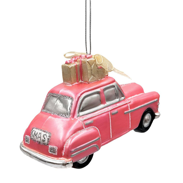 Nostalgic Pink Car Glass Christmas Ornament, Vintage Classic Tree Decor Glass Ornament OrnamentallyYou 