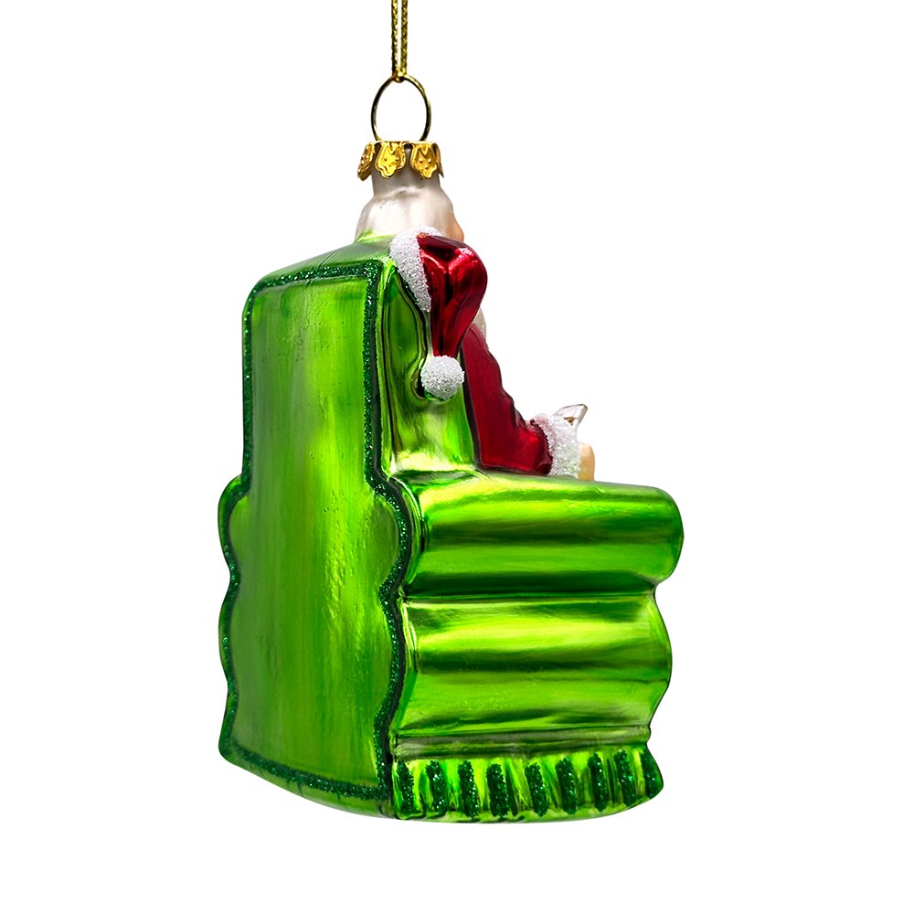 (Pre-Order) Old World Style Santa in a Green Chair Glass Ornament, Vintage Christmas Tree Decor Glass Ornament OrnamentallyYou 